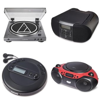 Flash Sale! 4 Pallets – 180 Pcs – Receivers, CD Players, Turntables, Accessories, Boombox, Speakers – Customer Returns – Audio-Technica, onn., Onn, CROSLEY