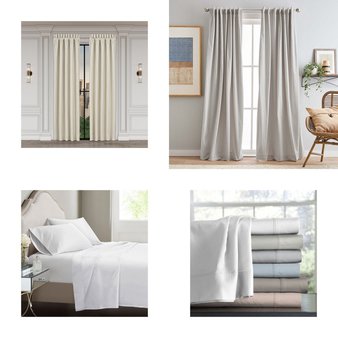 Pallet – 254 Pcs – Curtains & Window Coverings, Sheets, Pillowcases & Bed Skirts, Bath, Bath & Body – Mixed Conditions – Unmanifested Home, Window, and Rugs, Eclipse, Fieldcrest, Sun Zero