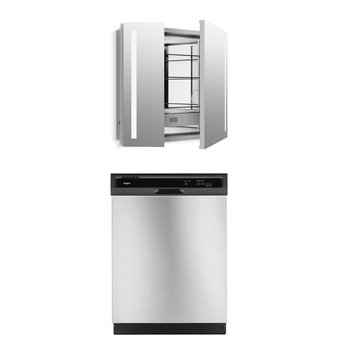 Pallet – 2 Pcs – Storage & Organization, Dishwashers – Kohler, WHIRLPOOL – KOHLER K-99009-TLC-NA Verdera 34-in x 30-in Rectangle Surface/Recessed Mirrored Medicine Cabinet with Outlet and Lights, Whirlpool – 24″ Built-In Dishwasher – Stainless steel