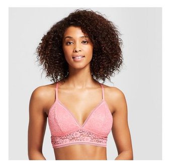 25 Pcs – Xhilaration Women’s Padded Lace Long Line Bralette, L, Pink – 93% Nylon – New – Retail Ready