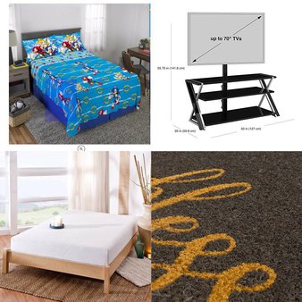2 Pallets – 28 Pcs – Sheets, Pillowcases & Bed Skirts, TV Stands, Wall Mounts & Entertainment Centers, Covers, Mattress Pads & Toppers, Rugs & Mats – Overstock – Sonic, Whalen Furniture, Spa Sensations