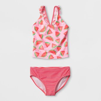 100 Pcs – Cat & Jack Girls’ Watermelon Time Tankini Set – Pink, XS – New – Retail Ready