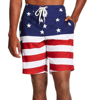 80 Pcs – Americana Men’s 11″ Flag Swim Trunks, M Red/White/Blue – New – Retail Ready
