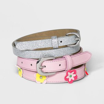 120 Pcs – Cat & Jack Girls’ 2pk Belts, Size: M – Spot or Wipe Clean – New – Retail Ready