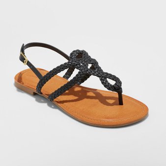 55 Pcs – Universal Thread Women’s Jana Braided Thong Ankle Strap Sandal – Black 8 – New – Retail Ready