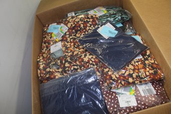 1 Parcel Box – 67 Pcs – Like New and New Clothing, Shoes, Accessories – Dress Shirts, Dresses & Skirts, T-Shirts, Polos, Sweaters – JC Penney