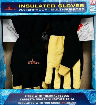 20 Pcs – Habit GSW2M Insulated Gloves Goatskin Leather Waterproof Thermal Fleece 2 Pairs – New – Retail Ready