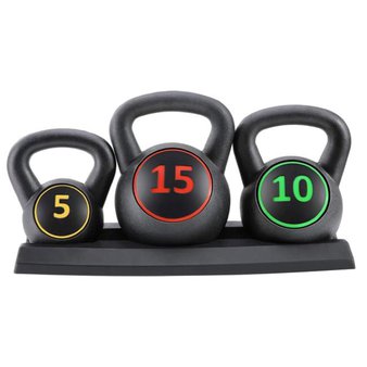 CYBER MONDAY CLEARANCE! Pallet – 15 Pcs – MaxKare MK-573 Kettlebell Set 3-Piece Wide Handle HDPE Coated 5lb, 10lb, 15lb Weights with Storage Rack – Brand New – Retail Ready