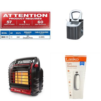 Pallet – 28 Pcs – Humidifiers / De-Humidifiers, Heaters, Electric, Ice Makers – Customer Returns – HoMedics, EcoSMART, Frigidaire, Lasko