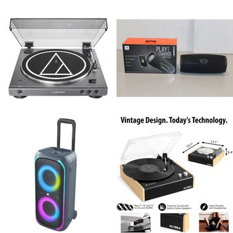 Pallet – 32 Pcs – Speakers, Portable Speakers, CD Players, Turntables, Accessories – Customer Returns – onn., Audio-Technica, Victrola, JBL