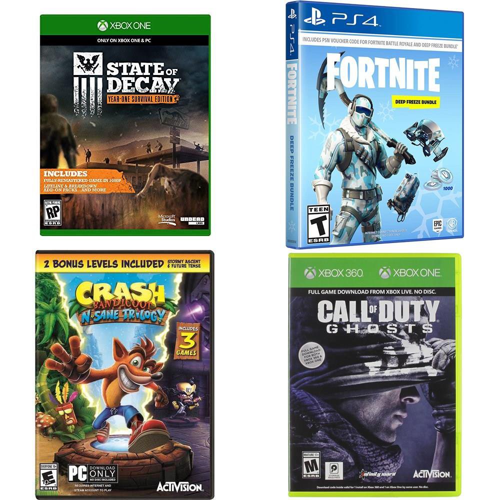 47 Pcs - Video Games - New - State of Decay (XB1), Crash N. Sane Trilogy,  Activision, PC, Fortnite Deep Freeze Bundle (Ps4), Call of Duty: Ghosts  (XB360)