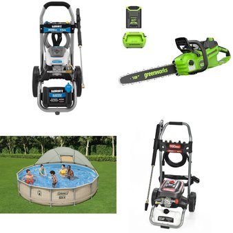 Pallet – 17 Pcs – Unsorted, Pressure Washers, Hedge Clippers & Chainsaws, Leaf Blowers & Vaccums – Customer Returns – Hyper Tough, Hart, GreenWorks, Coleman