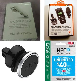 41 Pcs – Accessories, Gift / Prepaid / SIM & Activation Cards, Media, CD, Tape, Mini Disc – Damaged / Missing Parts – Onn, Plantronics, iOttie, OtterBox