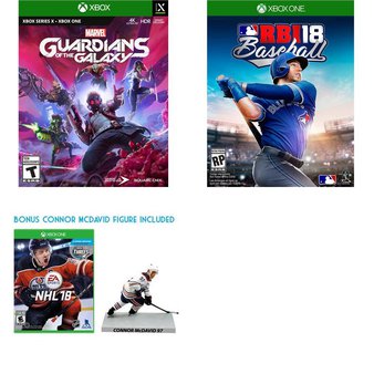 92 Pcs -Microsoft Video Games – New – Marvel’s Guardians of the Galaxy (XB1), RBI Baseball 2018 (Xbox one), NHL 18 Figure Bundle (Xbox One)