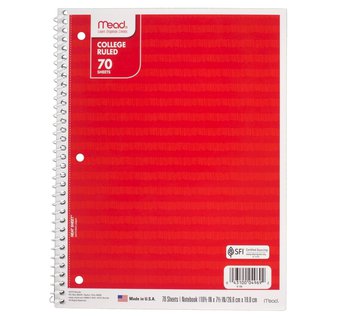 28 Pcs – Mead Spiral Notebook – College Ruled, 1 Subject, Striped, Red – New, Like New – Retail Ready