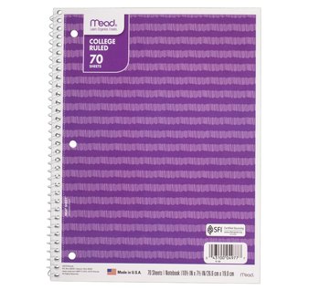 27 Pcs – Mead Spiral Notebook – College Ruled, 1 Subject, Striped, Purple – New – Retail Ready