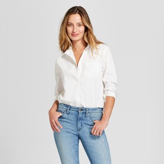 25 Pcs – Universal Thread Women’s Long Sleeve Alamosa Poplin Shirt, White, L – New – Retail Ready