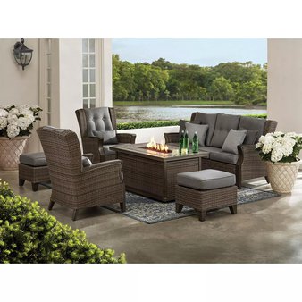 Pallet – Member’s Mark SBGX07700-6 Agio Newcastle 6-Piece Patio Deep Seating Set with Fire Pit – Smoke – Patio – Customer Returns – Member’s Mark