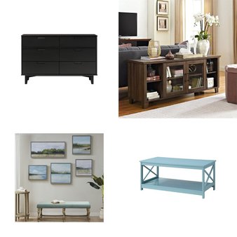 Pallet – 9 Pcs – Curtains & Window Coverings, Decor, Dining Room & Kitchen, TV Stands, Wall Mounts & Entertainment Centers – Mixed Conditions – Asstd National Brand, Unmanifested Home, Window, and Rugs, Linon Home, Walker Edison