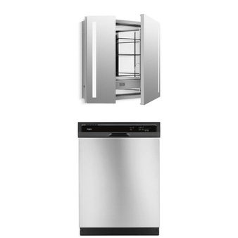 Pallet – 2 Pcs – Storage & Organization, Dishwashers – Kohler, WHIRLPOOL – KOHLER K-99009-TLC-NA Verdera 34-in x 30-in Rectangle Surface/Recessed Mirrored Medicine Cabinet with Outlet and Lights, Whirlpool – 24″ Built-In Dishwasher – Stainless steel