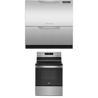 Pallet – 2 Pcs – Dishwashers, Ovens / Ranges – Fisher & Paykel, WHIRLPOOL – Fisher & Paykel DD24DCTX9 N 24″ Front Control Built-In Dishwasher, Ezkleen Stainless Steel, Whirlpool – 5.3 Cu. Ft. Freestanding Electric Range with Self-Cleaning and Frozen Bake – Stainless steel