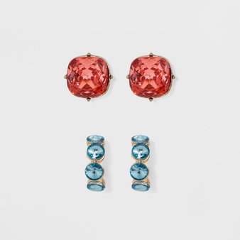 28 Pcs – BaubleBar Crystal Earring Set, Light Blue – Acrylic – Like New, New – Retail Ready