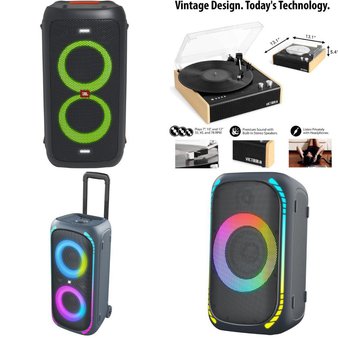 Pallet – 18 Pcs – Speakers, Portable Speakers, Accessories, CD Players, Turntables – Customer Returns – onn., Ion, Victrola, JBL