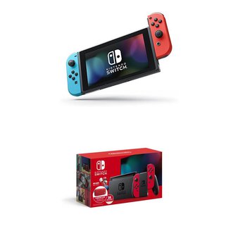 5 Pcs – Nintendo Switch Consoles – Refurbished (GRADE A) – Models: HAC-001, Nintendo Switch w/ Mario Red Joy-Con + 25 Nintendo eShop Credit + Carrying Case – Video Game Consoles