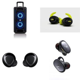 32 Pcs – ONN 100008736 Large Party Speaker with LED Lighting, Coby CVH-804-RED Aluminum Foldz Headphones with Built-In Mic, Red, Billboard BB570 Stereo Earbuds with Microphone (Black), LINEARFLUX GPH56-TWS500 HyperSonic True Wireless In-Ear High Definition Speakers – Waterproof – Refurbished (GRADE A)
