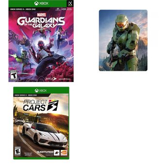 14 Pcs – Microsoft Video Games – New, Open Box Like New, Used, Like New – Project CARS 3 (XB1), Marvel’s Guardians of the Galaxy (Xbox Series X, Xbox One), Halo: Infinite Collector’s Steelbook Edition (XB1)