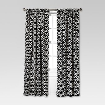 62 Pcs – Threshold Farrah Fretwork Curtain Panel 54×95″, Black – New – Retail Ready