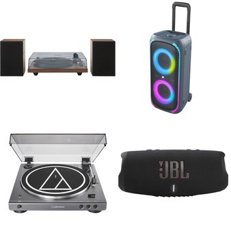 Pallet – 48 Pcs – Portable Speakers, Speakers, CD Players, Turntables, Accessories – Customer Returns – onn., JBL, GE, CROSLEY