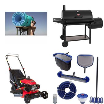 Pallet – 6 Pcs – Pools & Water Fun, Grills & Outdoor Cooking, Mowers – Customer Returns – Floatation IQ, Ningbo Pool Equipment, Char-Griller, PowerSmart