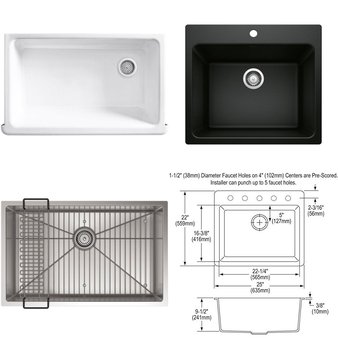 Pallet – 12 Pcs – Kitchen & Bath Fixtures, Hardware – Customer Returns – Kohler, ELKAY, Blanco, Lincoln