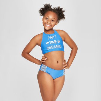 100 Pcs – Cat & Jack Girls’ Part Time Mermaid Bikini Set – Blue M – New – Retail Ready