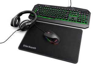 27 Pcs – Blackweb Gaming Starter Kit with Keyboard, Mouse, Mousepad and Headset – Ergonomic Design – Like New, Used, Open Box Like New – Retail Ready