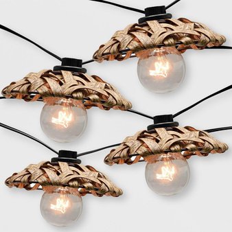 150 Pcs – Opalhouse 10ct Outdoor Natural Woven Open Hood String Lights – New – Retail Ready