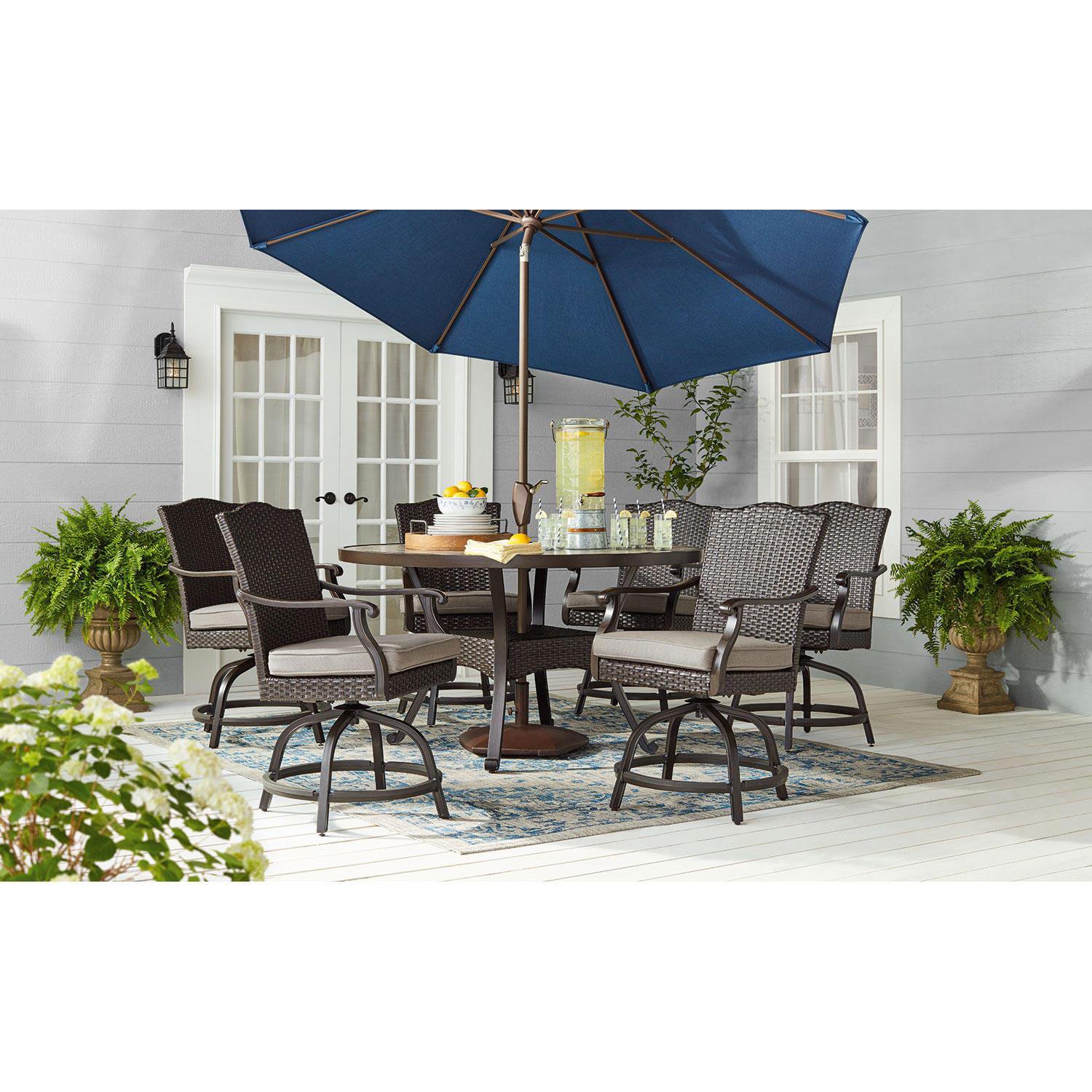 Walmart Pallet Member s Mark SAFQ08213 7D Agio Heritage 7 Piece Balcony Height Patio Dining Set with Sunbrella Fabric Dove Gray Patio Customer Returns Member s Mark