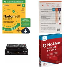 Pallet - 383 Pcs - Software, Accessories, Receivers, CD Players, Turntables, Speakers - Customer Returns - Webroot, McAfee, Norton, Core Innovations