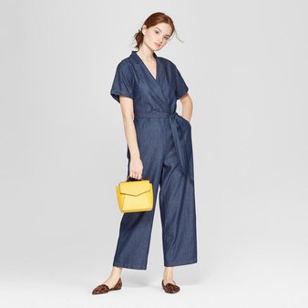 68 Pcs – A New Day Women’s Short Sleeve Collared Denim Jumpsuit, Indigo, M – New – Retail Ready