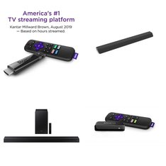 Pallet – 35 Pcs – Speakers, Media Streaming Players (IPTV) – Damaged / Missing Parts / Tested NOT WORKING – Roku, VIZIO, Samsung, LG