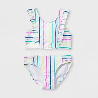 100 Pcs – Cat & Jack Girls Picnic Party Bikini Set, White, L – 83% Recycled polyeste – New – Retail Ready