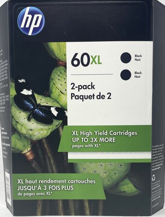 HP CR341BN 60XL High Yield Original Ink Cartridges, Black, 2 Pack – Brand New