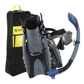 14 Pcs – U.S. Divers Adult Premium Snorkel Set in Dark Blue/Grey, SM/MD – Durable Nylon Durability – New – Retail Ready