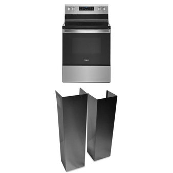 Pallet – 2 Pcs – Ovens / Ranges, Kitchen & Bath Fixtures – WHIRLPOOL – Whirlpool – 5.3 Cu. Ft. Freestanding Electric Range with Self-Cleaning and Frozen Bake – Stainless steel, Whirlpool EXTKIT18FS Wall Hood Chimney Extension Kit