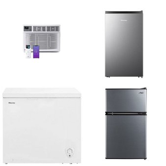 Pallet – 4 Pcs – Freezers, Bar Refrigerators & Water Coolers, Refrigerators, Air Conditioners – Customer Returns – HISENSE, Arctic King, WhizMax