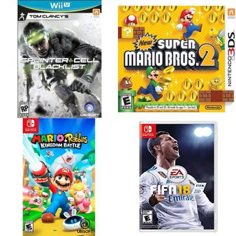 63 Pcs – Nintendo Video Games – Used, New – Tom Clancy’s Splinter Cell – Blacklist (Wii U), Mario + Rabbids Kingdom Battle (NS), FIFA 18 Standard Edition (NSW), New Super Mario Bros. 2 (Nintendo 3DS)