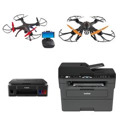 Pallet – 39 Pcs – Drones & Quadcopters Vehicles, All-In-One, Inkjet – Damaged / Missing Parts / Tested NOT WORKING – Vivitar, Canon, Brother, HP