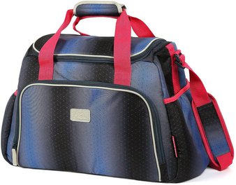 9 Pcs – Arctic zone Insulated duffel Lunch Bag (Navy Blue/Red) with six piece food container set – New – Retail Ready
