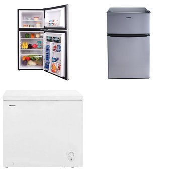 Pallet – 3 Pcs – Refrigerators, Freezers, Bar Refrigerators & Water Coolers – Customer Returns – Frigidaire, HISENSE, Galanz